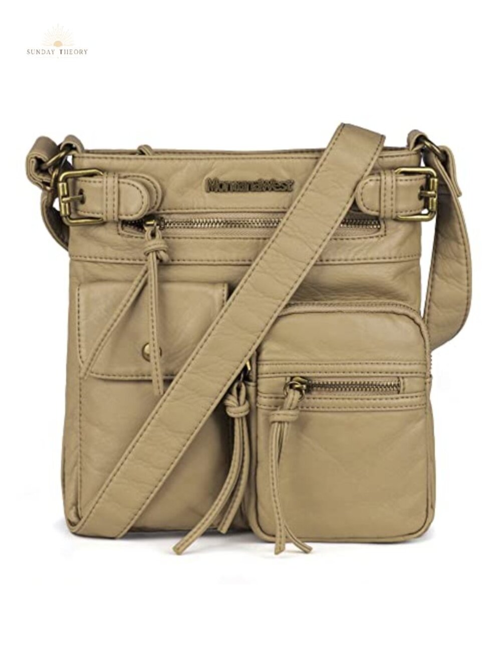 Vegan Leather Crossbody Bag Multi Pocket Detachable Strap Organizer Purse